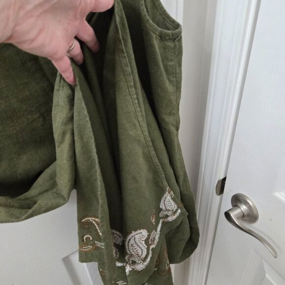 John Paul Richard Olive Green Sleeveless Maxi Dress L Cottagecore Embroidery - Picture 6 of 10
